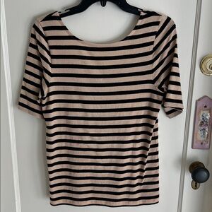 Madewell Black and Tan Striped boat neck top